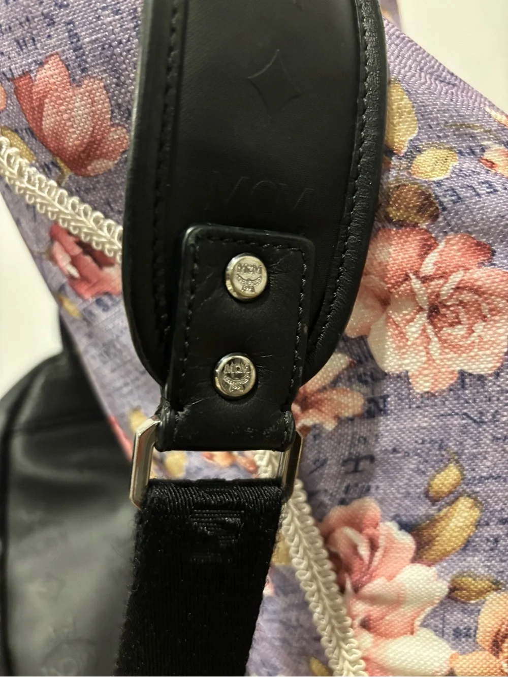 MCM Bionic Black Logo Backpack with Graphic Front Pocket